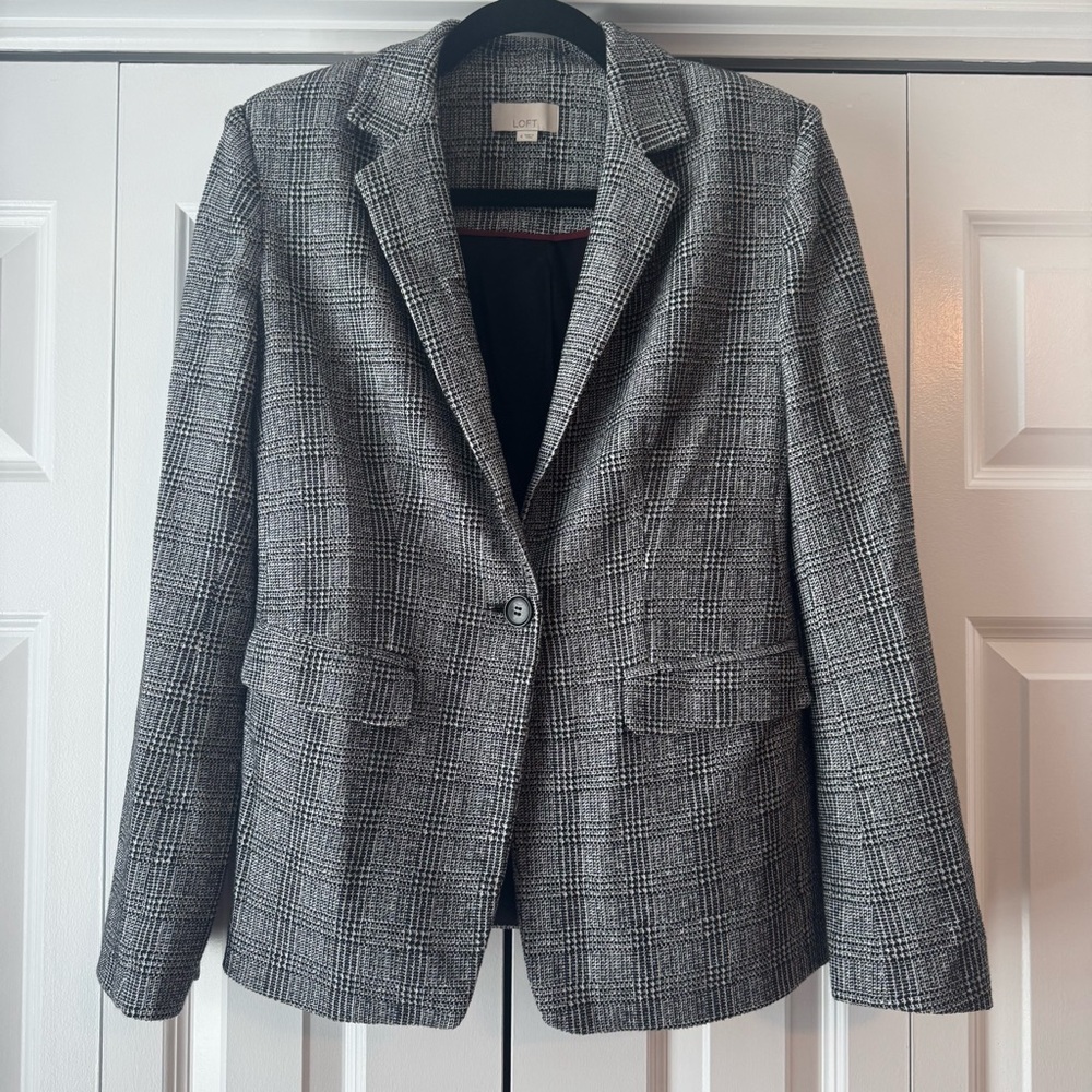 LOFT Blazer Plaid Black and Gray